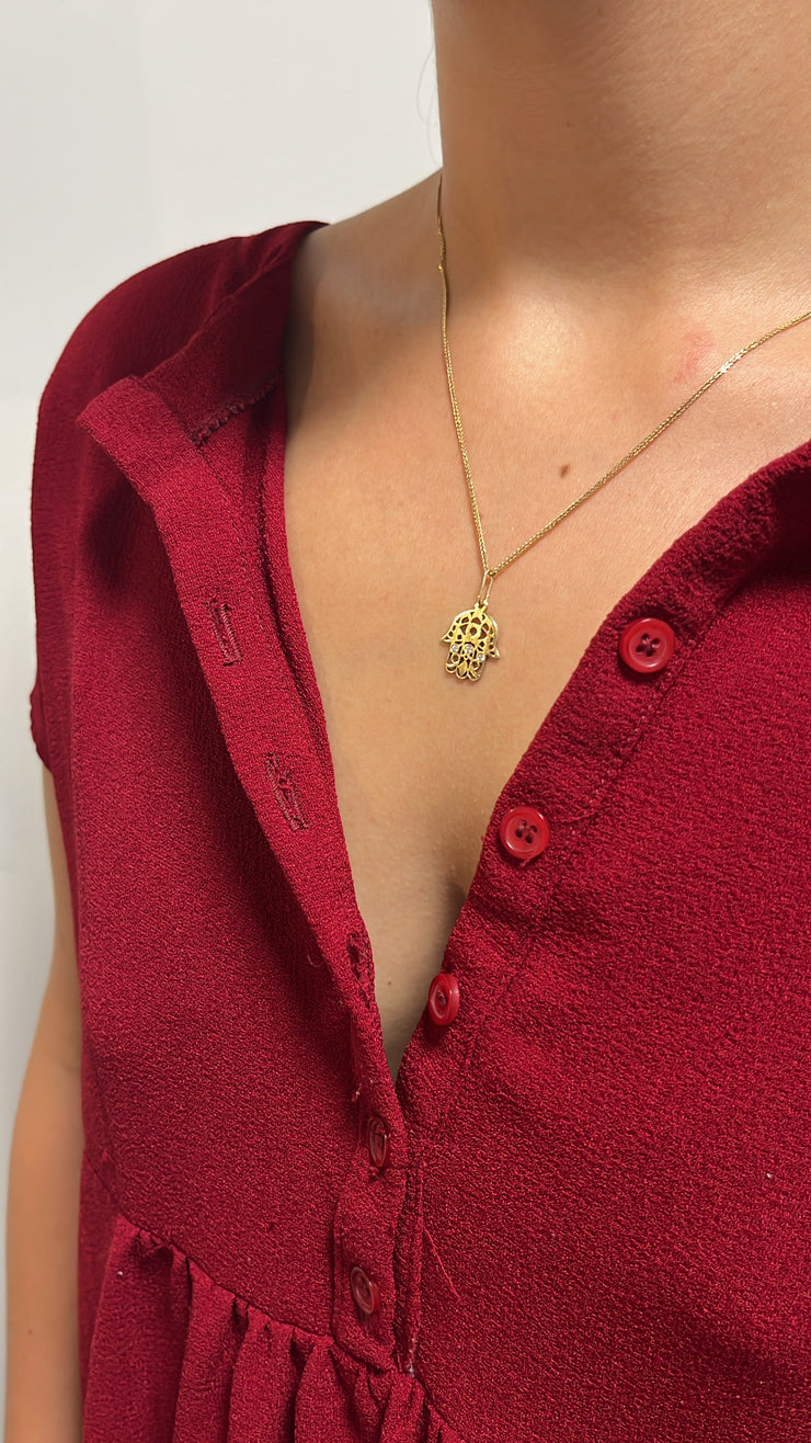 תליון חמסה משובץ זהב 14K