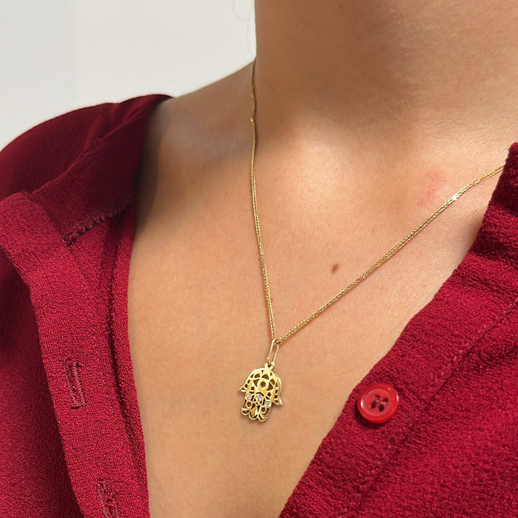 תליון חמסה משובץ זהב 14K