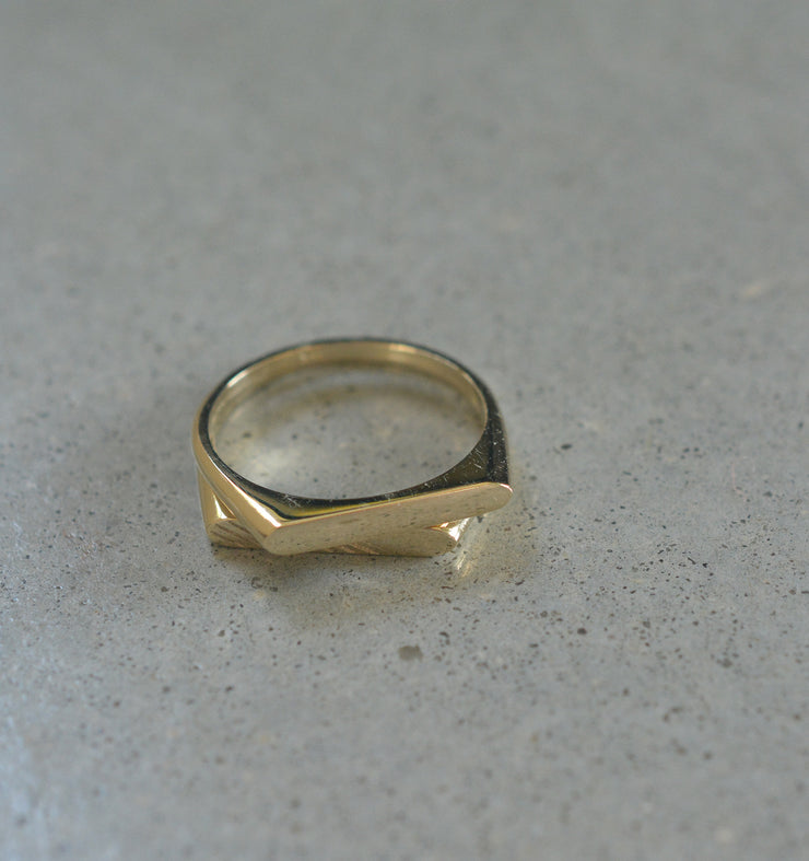 טבעת חותם אובלית דקה - זהב 14K