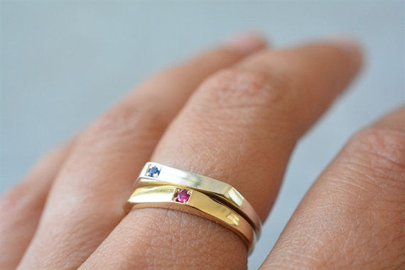 טבעת זוויות זהב 14k משובצת רובי
