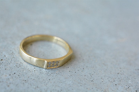 טבעת מעין זהב 14k משובצת 6 יהלומים