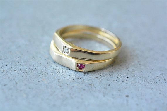 טבעת זוויות זהב 14k משובצת יהלום